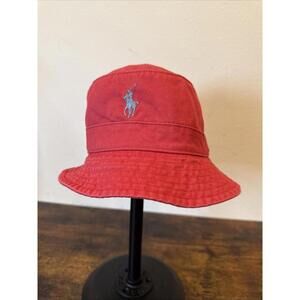 Polo Ralph Lauren Men Red Beach Bucket Hat Small Pony S/ M EUC